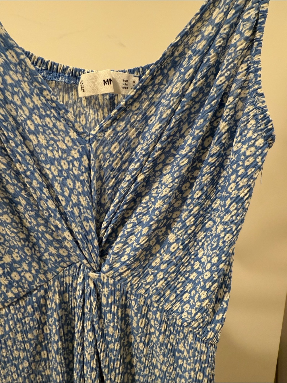 Mango Blue & White Floral Twist-Front maxi Dress